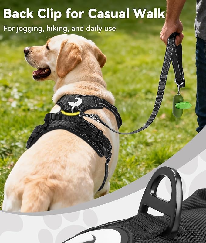 Joytale No Pull Dog Harness for Large Dogs, Front Clip, Black | Grab Handle for Instant Control, Padded & Adjustable Vest, Sturdy Metal D-Rings, for Safe Training & Daily Walking