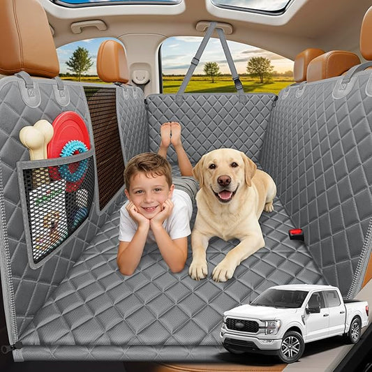 URPOWER XL Dog Backseat Extender for Full-Size Crew Cab Truck, Hard Bottom Dog Car Seat Cover for Back Seat Holds 400lbs, Waterproof Dog Hammock Pet Rear Seat Protector Travel Bed for F150 / Silverado