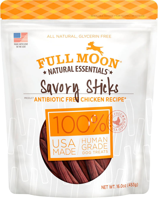 Full Moon All Natural Human Grade Dog Treats, Essential Chicken Savory Sticks, 16 Ounce