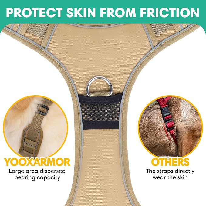 YooxArmor No Pull Tactical Dog Harness and Leash Set for Small Dogs,Khaki | Adjustable Pet Vest Harness, Reflective Easy Control for Night Walking Training