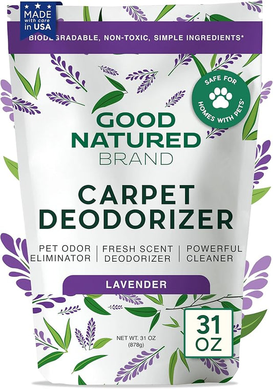 Good Natured Brand | Carpet Deodorizer & Freshener Powder | 31 oz Pet Odor Eliminator for Strong Odor & Pet Urine | Fresh Natural Lavender Scent | Safe for Homes with Pets