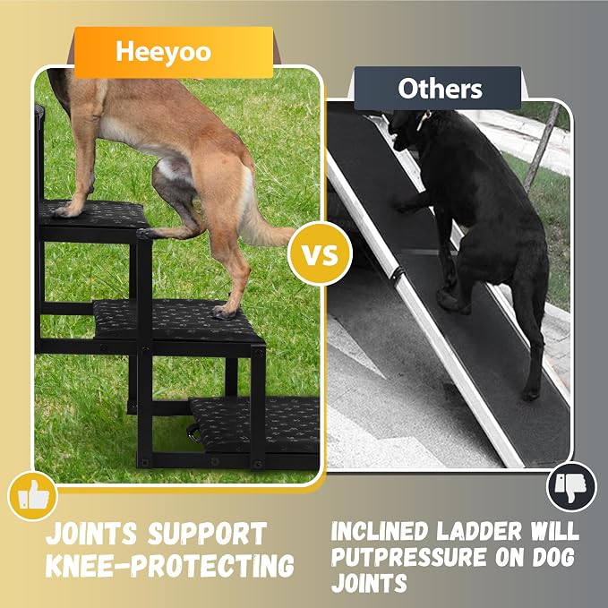 Dog Stairs for Car - Foldable Dog Ramps for Large Dogs with Non Slip Surface, Portable Dog Steps for Cars and SUV, Truck, Support Up to 200 Lbs, 6 Steps
