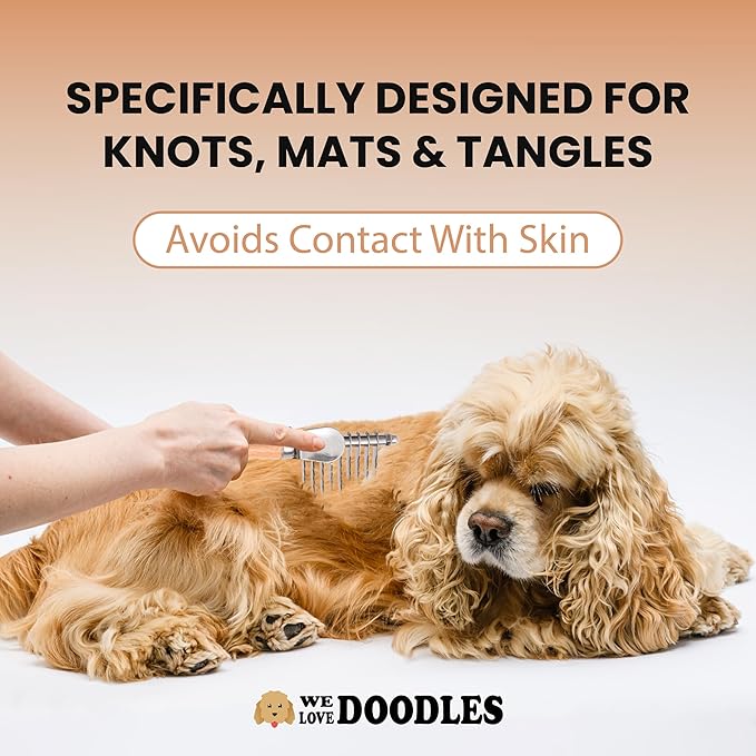 We Love Doodles Dog Grooming Detangler Brush & Rake (Mango Detangler Spray Bundle) - Stainless Steel Blades - For All Hair Types & Sizes - Safe & Gentle Formula - Made in USA