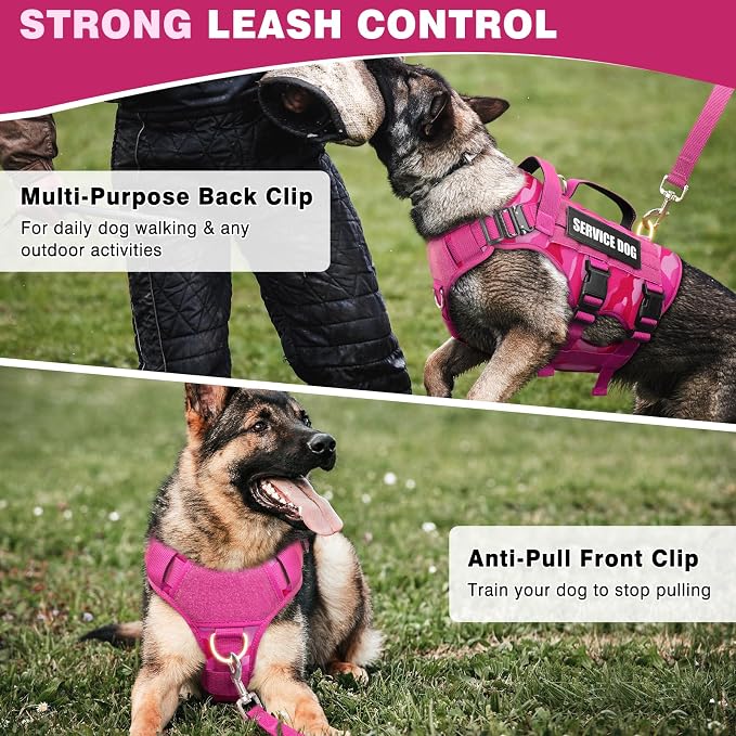 Service Dog Vest Harness for Medium Dog, Tactical Working MOLLE Vest with 10 Pet Patches, No Pull Heavy Duty Harness for Training Walking