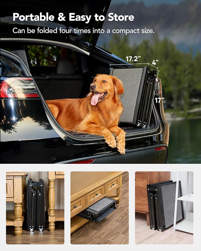 Dog Ramp for Car, 71" L × 19.7" W, Extra-Long Extra-Wide Foldable | Extra-Long for a Gentler Climb, Extra-Wide for a Safer Climb, Non-Slip Rug Surface, 250-lb Capacity