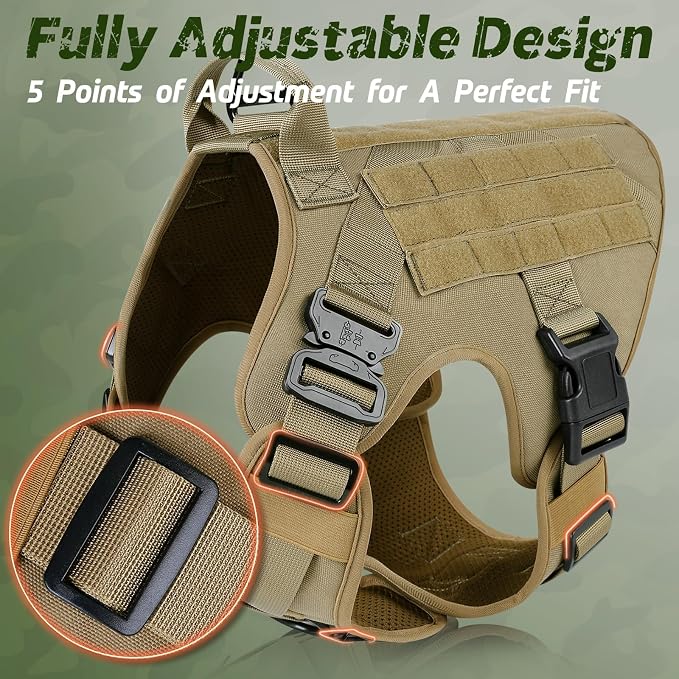 rabbitgoo Tactical Dog Harness for Medium, Heavy Duty Military No Pull Vest | Sturdy Metal Buckles, 5 Adjustments, Molle System, Powerful Pullers for Training, Hunting, Outdoor, Brown, Medium