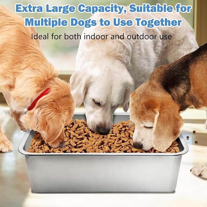 Fhiny 7 Gallon Stainless Steel Dog Water Bowl, Extra Large Capacity Dog Water and Food Bowl, Metal Pet Feeding Bowl for Indoor and Outdoor Use for Large Breed Pets（19.7 x 13.8 x 5.9 in）