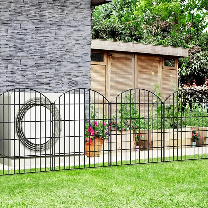 FOREHOGAR Metal Garden Fence 36in (H) x 18.7ft (L), 8 Panels +9 Stakes Dog Fence Border Fence Animal Barrier, No Dig Garden Fencing for Yard Flower Bed Lawn Patio Outdoor,CTW3608 Black
