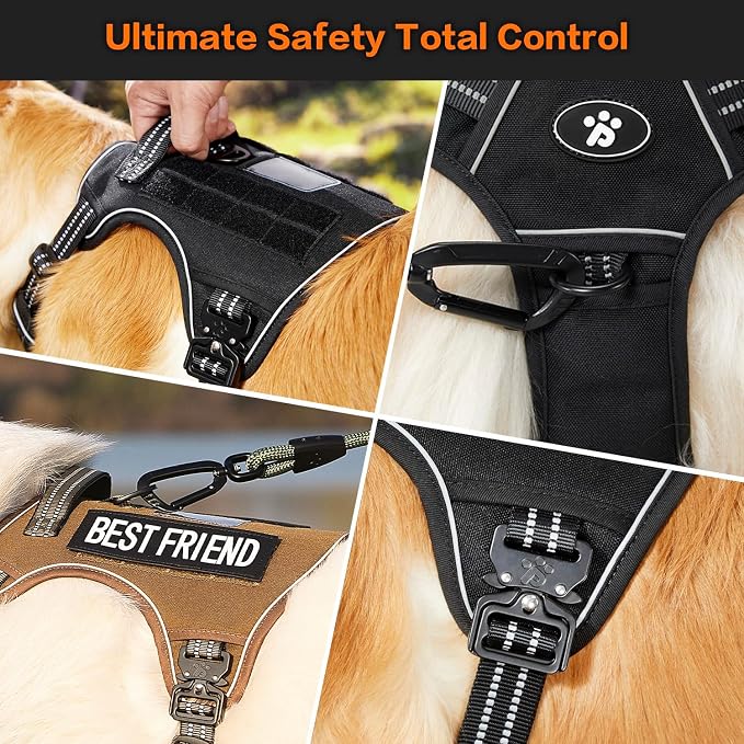 PawsPassion No Pull Dog Harness for Small Dog, Heavy Duty Tactical Adjustable Pet Harness, Voyager Service Walking Vest Harness with Easy Control Handle Ring Reflective Strip (Stealth, S)