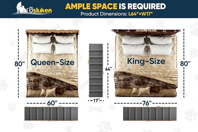 2026 Upgraded Dog Ramp for Bed, 64" Long Foldable Pet Ramp for Small Large Dogs, Dog Ramps for High Beds Car, High Traction with Platform 6 Adjustable Heights 24" to 30" Up to 220LBS, Gray