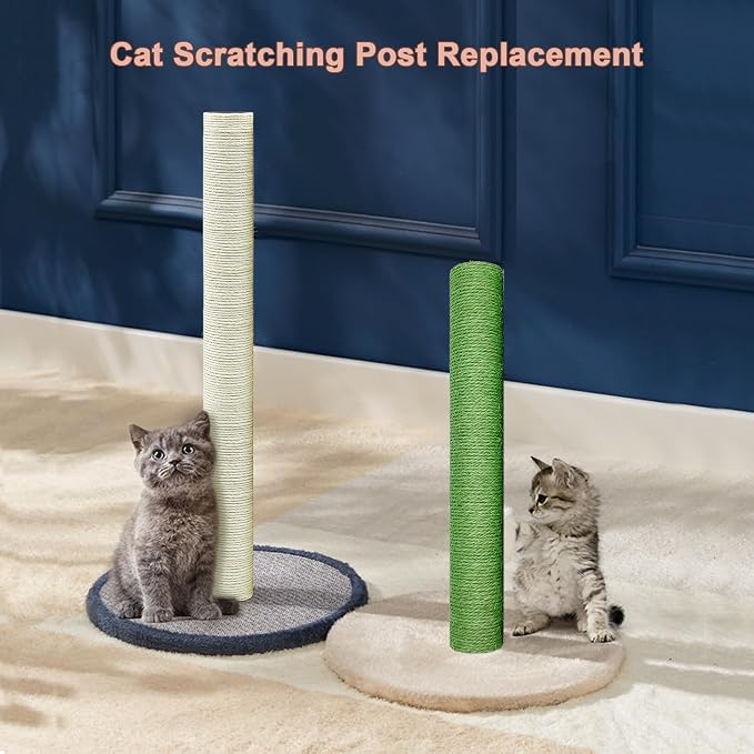 Cat Scratching Post Replacement for Cactus Cat Tree & Tower, Green 2 PCS 15.7in, Natural Sisal Replacement Parts with M8 Screws, Cute Green Cat Tree Refurbishment