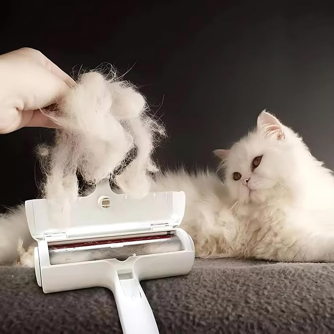 Reusable Pet Hair Remover Roller – Dog & Cat Fur Lint Cleaner for Sofa, Carpet, Bed & Car Seats – No Adhesive Required (White/Orange)