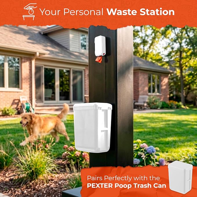 PEXTER Dog Poop Bag Dispenser - Outdoor or Indoor Pet Waste Bag Dispenser Station - Stick-On or Screw-On Wall Mount - Poop Bags Storage Outdoor Container - Includes 4 Doggie Bag Rolls (White)
