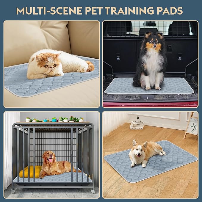 Washable Pee Pads for Dogs - 2 Pack Reusable Pee Pads，Waterproof Puppy Pads，Pet Training Pads，Super Absorbent with Dog Paw Shape Non-Slip Backing (Light Grey, 36" X 41" - 2 Pack)