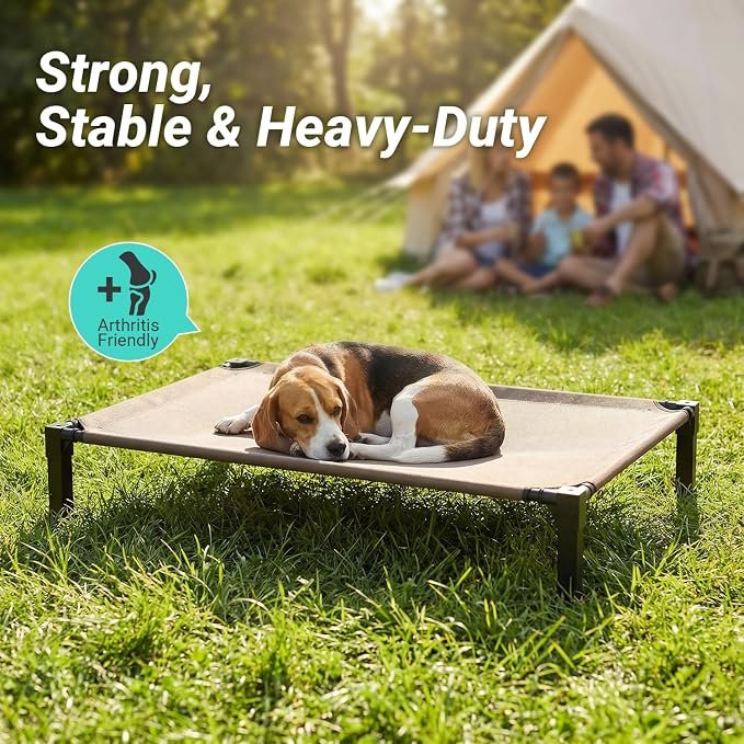 Elevated Outdoor Dog Bed, Raised Dog Bed with Steel Framed 42in | Cooling Elevated Pet Cot with Non-Slip Feet, and Waterproof, Washable, Breathable Teslin Mesh
