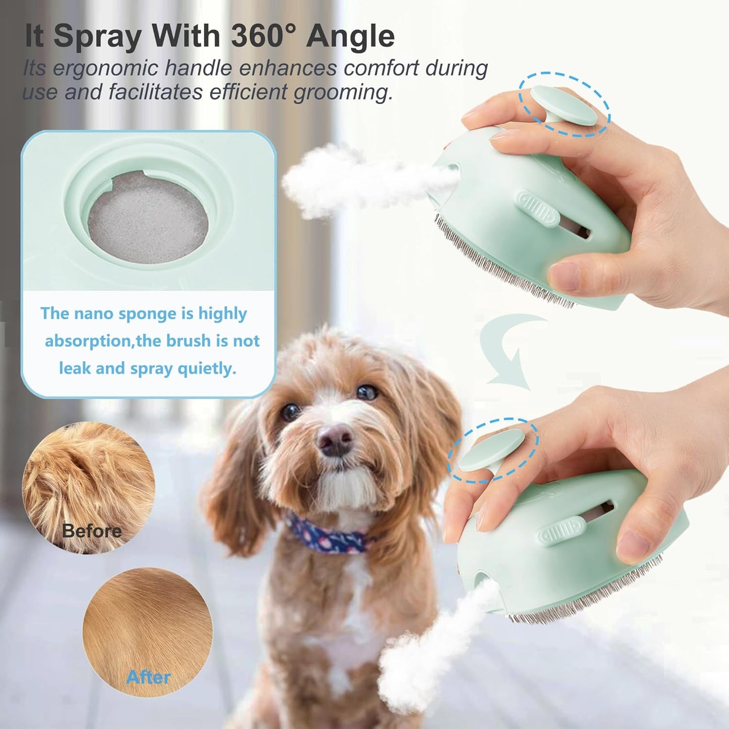 Cat Steam Brush for Shedding,Self Cleaning Cat Brush with Steam,Rechargeable Pet Steam Brush,Mist Brush Comb for Indoor Cats,Cat Hair Brush,Steamy Cat Brush for Short&Long Haired Pets.(Green)