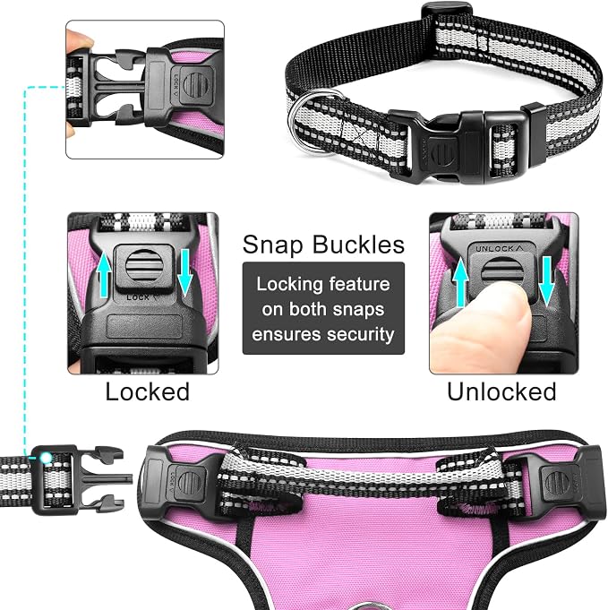 Dog Harness No Pull, Pet Harnesses with Dog Collar, Adjustable Reflective Oxford Outdoor Vest, Front/Back Leash Clips for Small, Medium, Large, Extra Large Dogs, Easy Control Handle for Walking