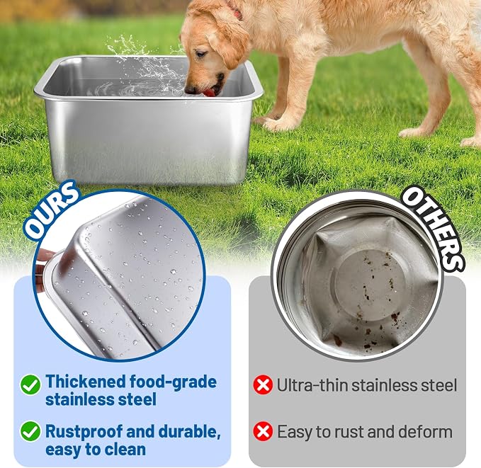 MEWTOGO 4 Gallons Extra Large Capacity Food Grade Stainless Steel Dog Bowls | Dog Water Food Bowl, No Spilling, Durable, Easy to Clean, for X-Large Multiple Large Breed Dogs Indoor Outdoor