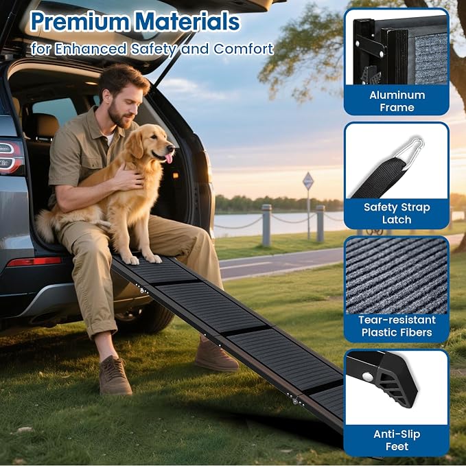 HBTower 67" L x 17.3" W Folding Dog Car Ramp for Large Dogs Up to 250 LBS | Extra Wide Dog Car Ramps, Portable Pet Ramp with Non-Slip Surface, Collapsible Design for SUV, Truck & High Beds