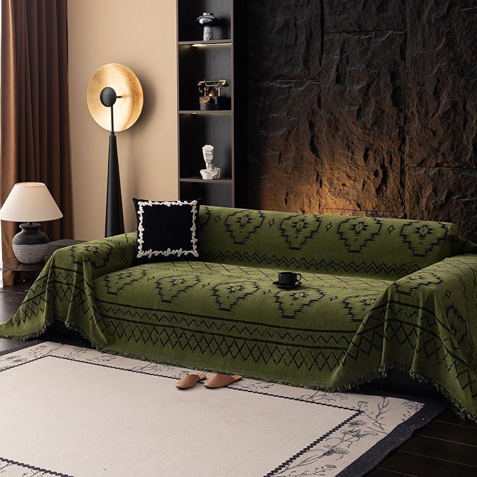 VClife Bohemian Green Couch Cover for Dog, Non Slip Sectional Sofa Covers Furniture Protector Washable Tribal Pattern Couch Covers for 3 Cushion Couch Sofa, Soft Pet Sofa Slip Cover, Green, 71"X150"