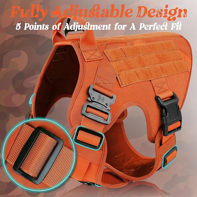 rabbitgoo Tactical Dog Harness for Medium, Heavy Duty Military No Pull Vest | Sturdy Metal Buckles, 5 Adjustments, Molle System, Powerful Pullers for Training, Hunting, Outdoor, Orange, Medium