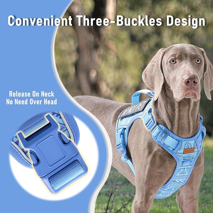 Heavy Duty Dog Harness for Large Dogs No Pull Adjustable Vest Harness with Handle Reflective K9 Military Service Puppy Vest for Walking Hiking Training, Blue Ethnic, XL