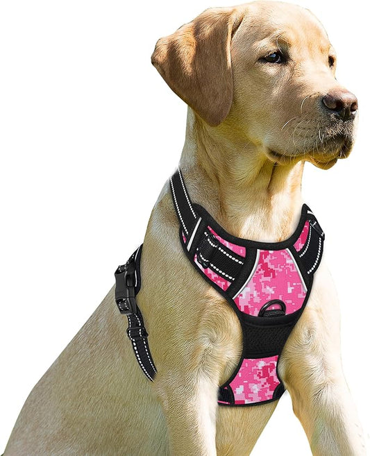 BARKBAY Dog Harness No Pull for Small Sized Dog Front Back Clips,Dog Vest | Soft Padded No Choke With Handle,Easy On&Off,Adjustable Reflective For Walking Training Running(Pink Camo,XS)