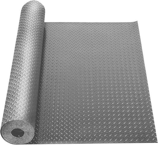 5Ft x 12Ft Rubber Flooring Mats 1.6mm Diamond Plate Flooring Roll 60sqft Rubber Trailer Garage Floor Mats Non-Slip Floor Protector Mat for Garage Warehouse Gym Basement-Gray