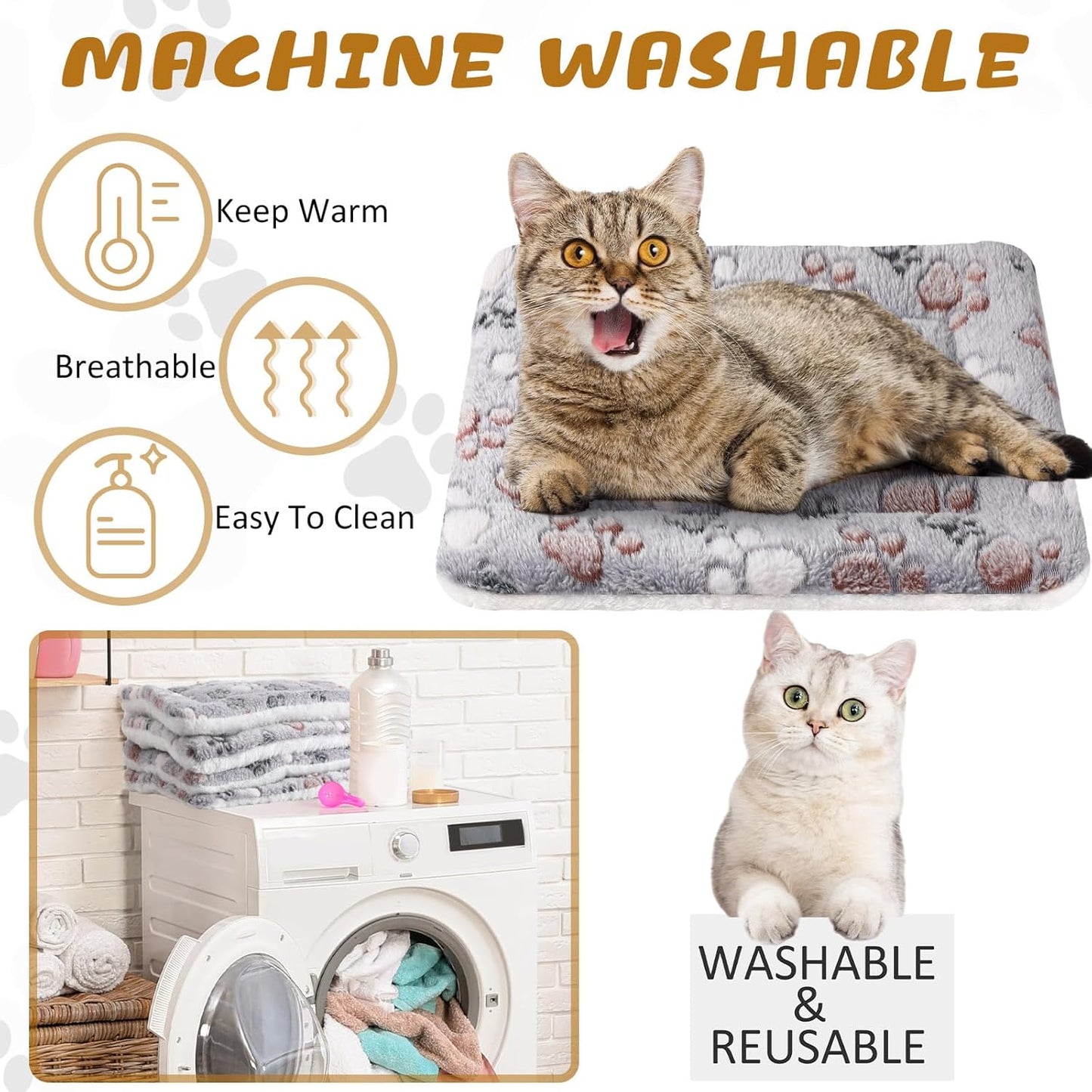 4 Pack Ultra Soft Dog Cat Bed Mat with Cute Prints Reversible Fleece Dog Crate Kennel Pad Cozy Washable Thickened Hamster Guinea Pig Pet Bed Mat for Small Animals(13 x 19 Inches,Light Gray)