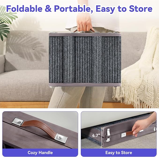 Pawaboo 2026 Upgraded Dog Ramp for Couch, Foldable Small Dog Ramp for Sofa, 5 Adjustable Height from 9.8" to 20.5", Portable Stable Pet Step with Non-Slip Pad, Pet Ramps Use for Stairs,Grey Purple