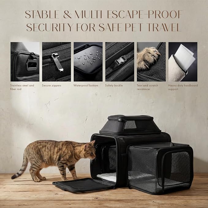 Top and Side Expandable Pet Carrier with Treat & Pet Window,17x11x9.5 Inch Alaska Hawaiian Airline Approved,Soft-Sided Dog Carrier for Small Dogs and Cats,Travel Cat Carrier with Locking Zippers