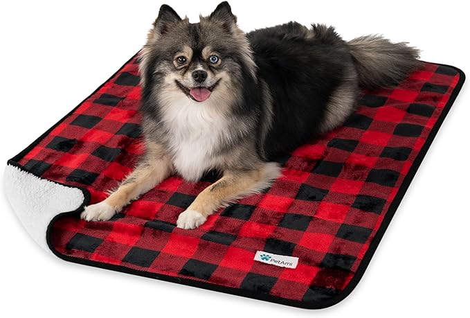 PetAmi Waterproof Dog Blanket for Small Medium Dogs, Pee Proof Pet Blanket for Couch Bed, Reversible Water Proof Blanket for Puppy Indoor Cat, Soft Dog Fleece Blankets Washable, 29x40 Checkered Red