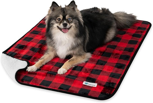 PetAmi Waterproof Dog Blanket for Small Medium Dogs, Pee Proof Pet Blanket for Couch Bed, Reversible Water Proof Blanket for Puppy Indoor Cat, Soft Dog Fleece Blankets Washable, 29x40 Checkered Red