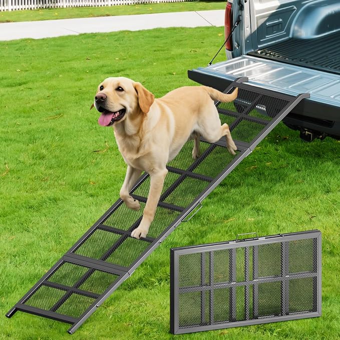Dog Ramp for Car, 74"x 20" Large Folding Pet Stair Ramp with Non-Slip Mesh, Extra Wide Dog Steps for Medium & Large Dogs Up to 300LBS, Outdoor Portable Dogs Cars Ramp for Car SUV, Truck, RV
