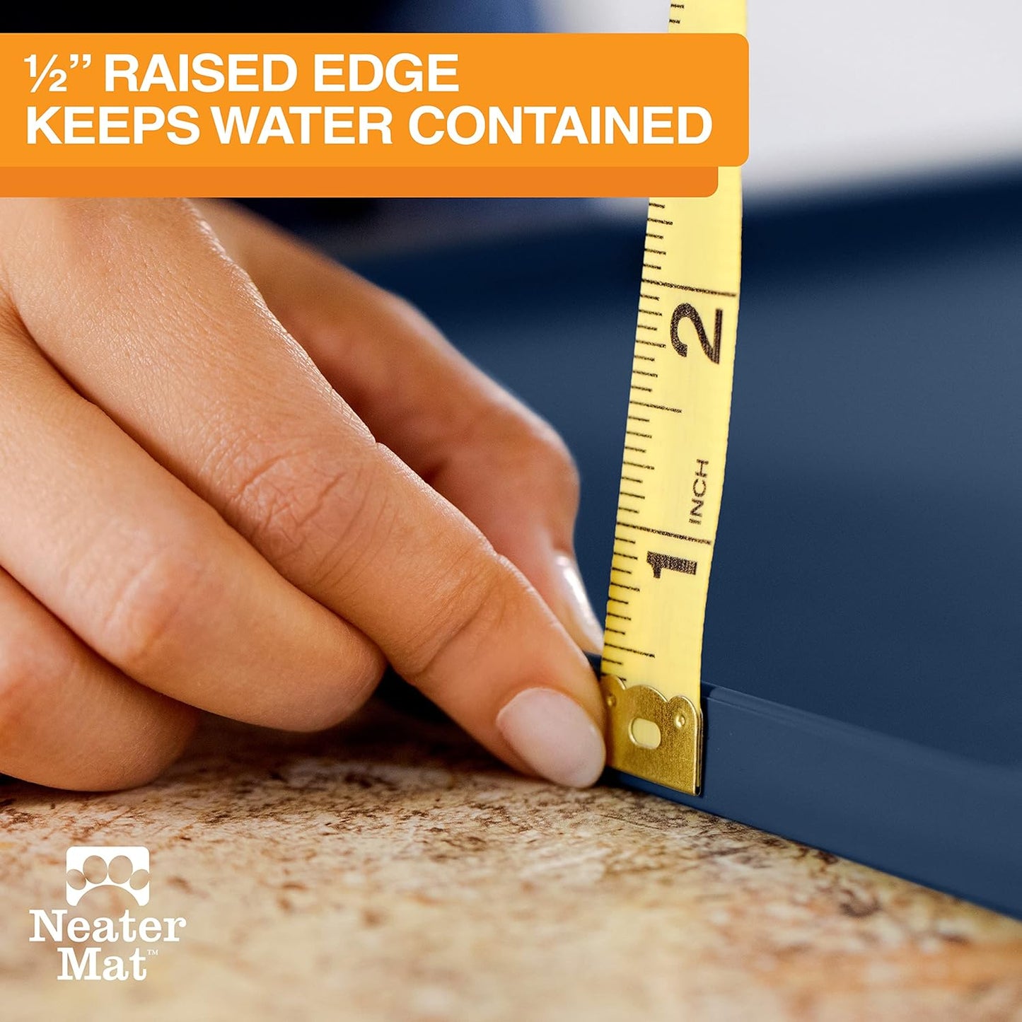 Neater Pet Brands Neater Mat Pet Mats for Food and Water, Cat & Dog Bowl Mat Waterproof Silicone, Feeding Tray, Dog Food Mats for Floors, Placemat w/Raised Edge for Under Bowls, 16” x 10”, Dark Blue