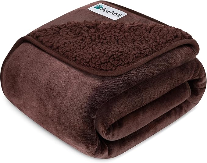 PetAmi Waterproof Dog Blanket Sherpa Fleece, Pet Small Medium Dogs, Reversible Large Cat Throw Bed Couch Sofa Furniture Protector, Soft Plush Microfiber (Medium 29x40, Brown), (29x40)