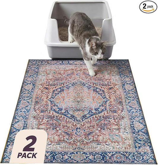 Lovewag Cat Litter Mat, Litter Box Mat, Rustic Terracotta, 36x48, 2 Pack | Washable litter mat cover, kitty litter mat & cat mat for litter box, litter trapping mat, prevents tracking, multi-cat