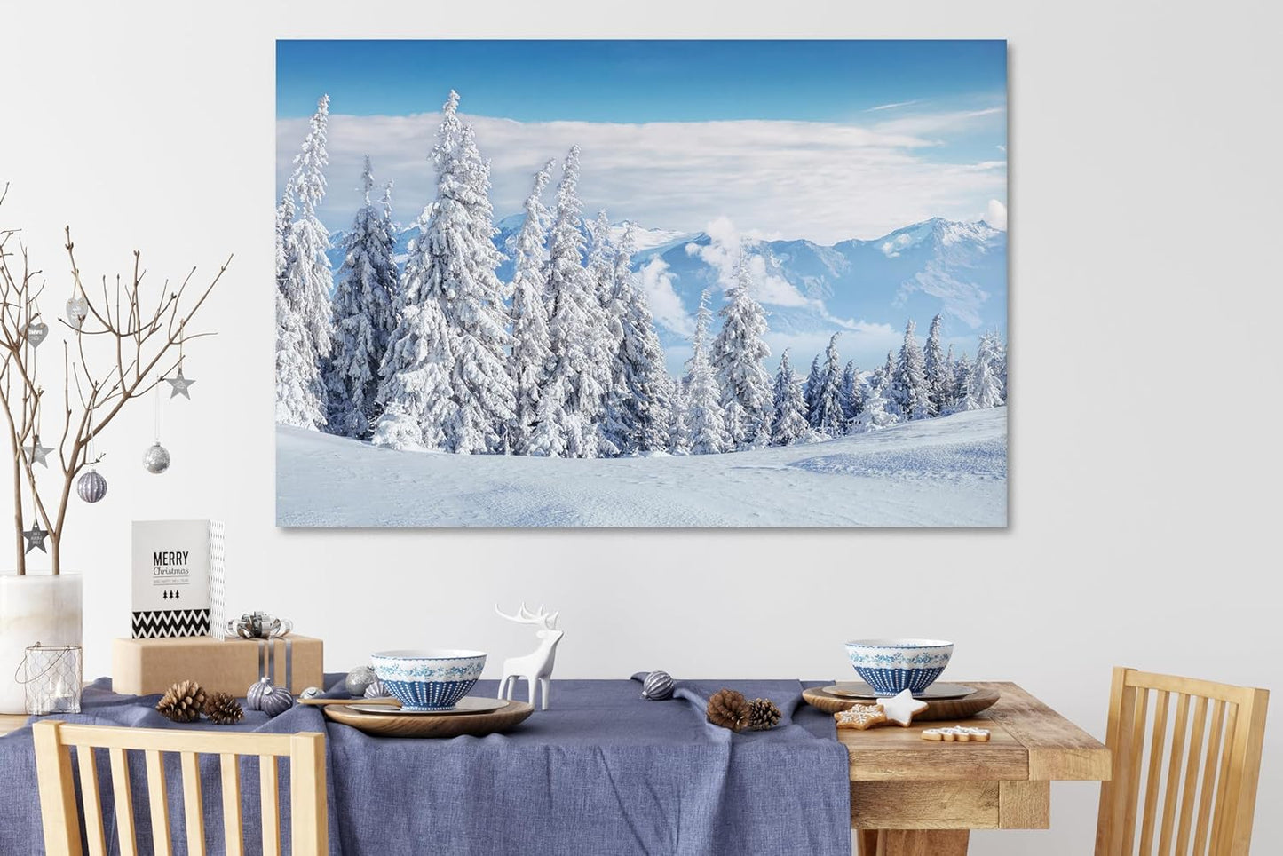 Nature Wall Art Prints - Ocean Forest Mountain Lake Canvas Landscapes - Small to Extra Large Living Room Bedroom Kitchen Bathroom Décor (Snow Covered Trees on Mountain, 28L" x 41W")