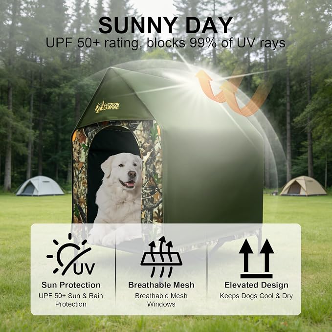 Large Dog House Outdoor - Weatherproof 2-in-1 Elevated Dog Bed Tent, Size M | 2-in-1 Elevated Dog Bed Tent, Weatherproof, Extra Large Dog House, Outdoor, Indoor