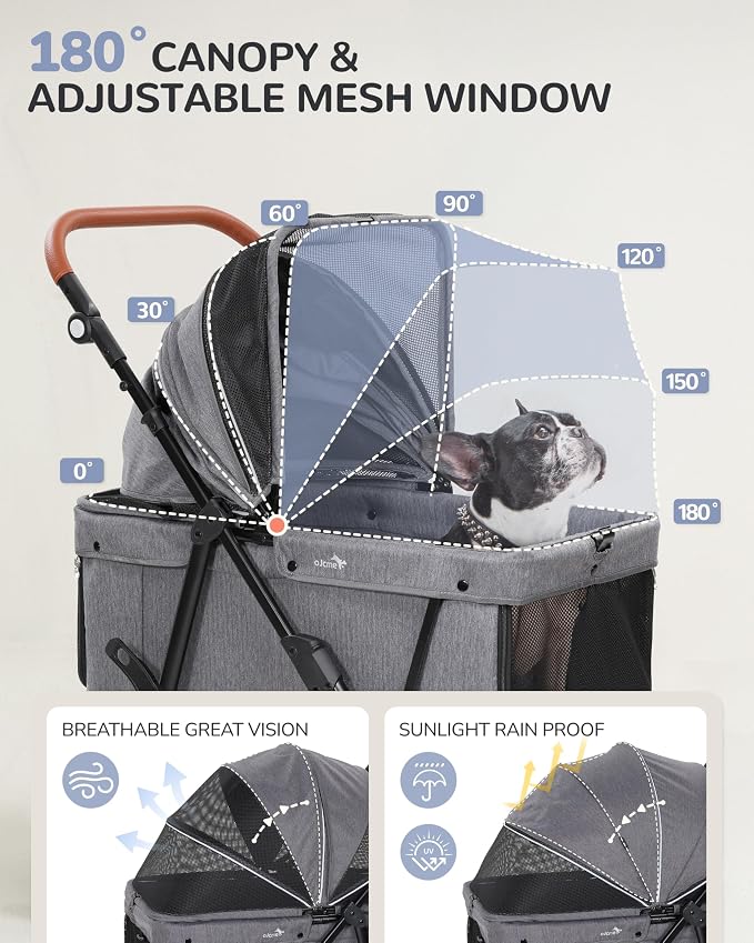 Dog Stroller for Large & Medium Dogs (20–132 lbs), Pet Stroller for 2 Small Dogs, Extra Large Heavy Duty, Foldable & Ventilated, Grey