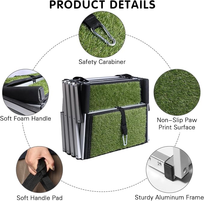 DGSL Folding Dog Stairs for Car, Green 20" Extra Wide 4-Step for Large Dogs | Extra-Wide Stable Steps Reducing Jumping Needs and Supporting Safer Pet Mobility
