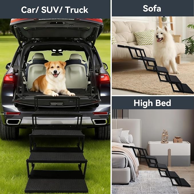 Dog Steps for Car, Truck, SUV, Dog Ramps for Cars with High Traction Surface, Portable Waterproof Dog Stairs for Large Dogs, Supports Up to 200 lbs, 6 Steps