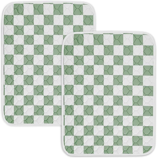 2 Pack Sage Green Checkered Washable Pee Pads for Dogs, Checkered Reusable Dog Pee Pads, for Puppy Playpen, Crate, Whelping Box, Potty Training, Cute Aesthetic Absorbency, Leak-Proof Non-Slip