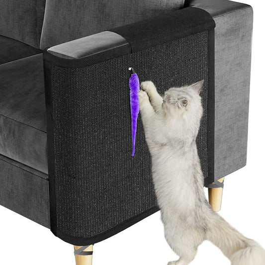 Cat Scratch Couch Protector,Cat Scratch Sofa Armrest Cover with Sisal Mat and Toy for Cats,Sofa Scratcher Furniture Protector 23.6’’L*19.7’’W (Black/Left Hand)