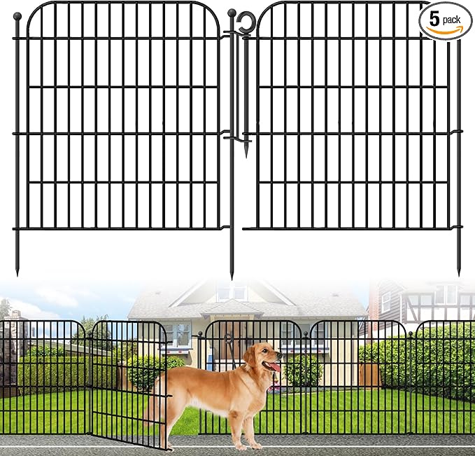 10 Panels Decorative Garden Fence with Gate for Outside, 32 in(H) X 23.6 ft(L) Rustproof Metal Wire Panel Border Fencing with Temporary Ground Stakes, No Dig Animal Barrier for Dog and Patio