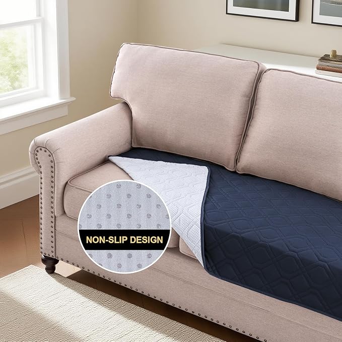 PrinceDeco Waterproof Couch Cover for Dogs Washable Dog Blanket for Bed Couch Sofa Outdoor Bed Cover with Anti-Slip Back(32x82 Inch,Navy)