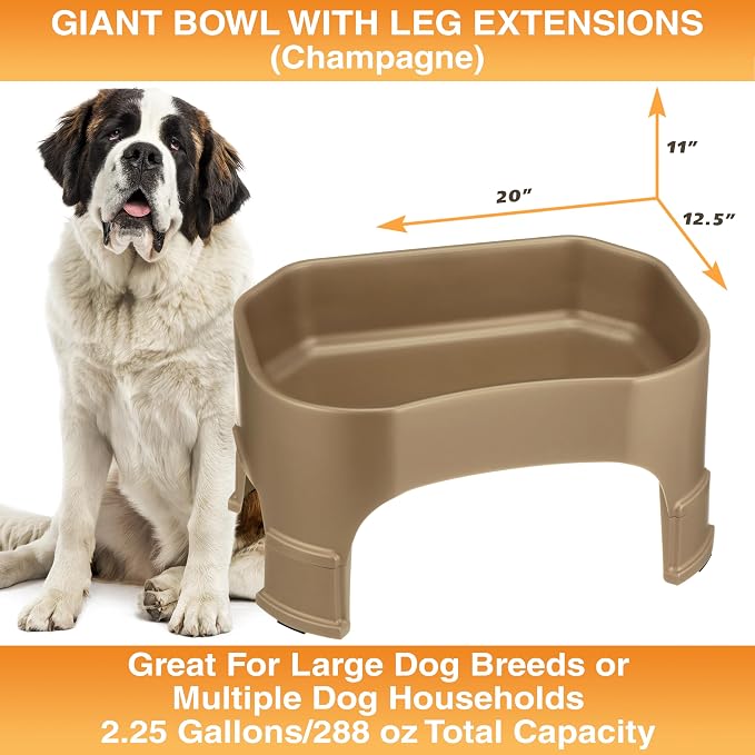 Neater Pet Brands Extra Large Water Bowl for Dogs, Elevated Outdoor Dog Water Bowl (2.25 Gallon XL Capacity), Big Trough Style Food Dish for Indoors or Outside, No Spill Large Dog Bowls, Champagne