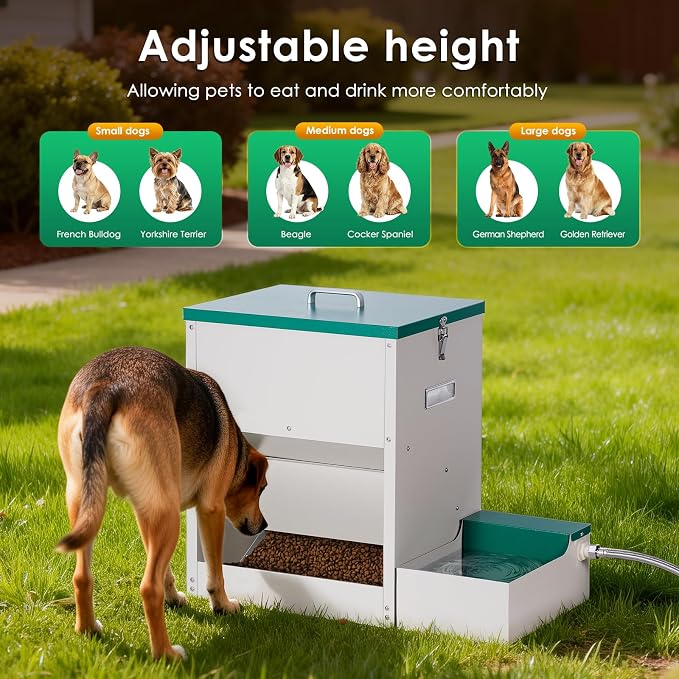 Metal Automatic Dog Feeder&Water Dispenser for Large Dogs Outdoor | 2-in-1 Automatic Dog Feeder Large Breed and Outdoor Dog Water bowl Set for Large Dogs, Cats, and Other Pet