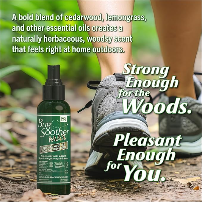 Bug Soother MAX DEET-Free Tick & Mosquito Repellent Spray, 4 oz (3 Count) | Extra Strength | Natural & Plant-Based | Safe for Entire Family | Woody/Herbaceous Aroma | Made in the USA