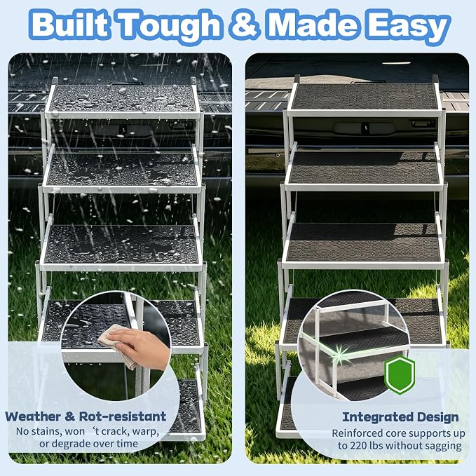 Dog Steps for Car & SUV – 5-Step Foldable Pet Stairs for Large Dogs, Non-Slip Heavy-Duty Plastic Dog Stairs, Lightweight & Portable Vehicle Access, Great Alternative to Dog Ramp for Truck